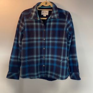 Orvis Fleece Lined Flannel Plaid Snap Down Blue - Size Large
